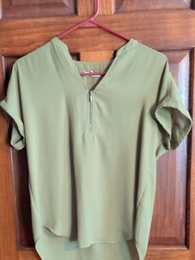 Maurices Olive Green V-Neck Blouse with Front Zip